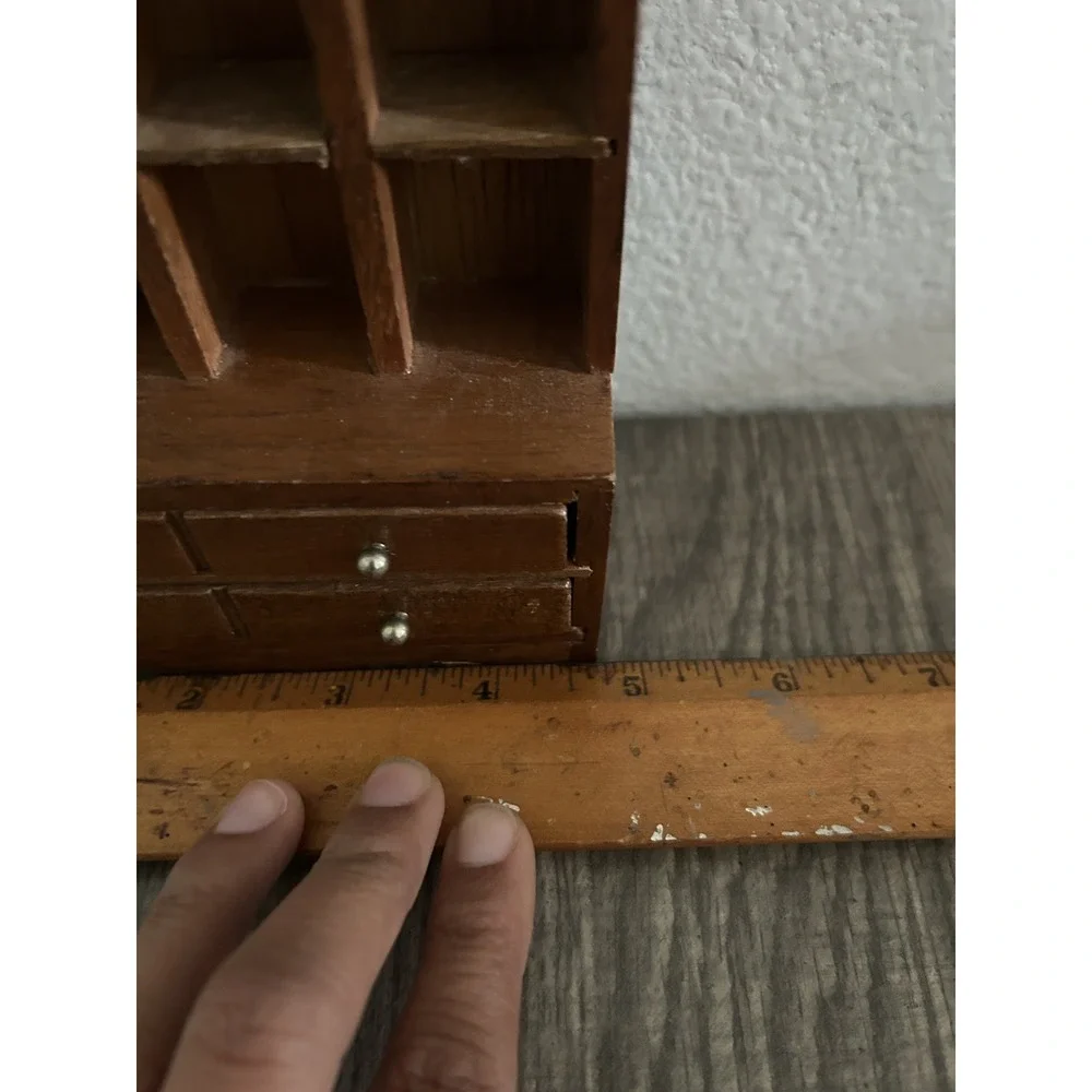 Vintage Wood Thimble Display Shelf 16 Cubby +2 Drawers Miniature Curio Wall 8